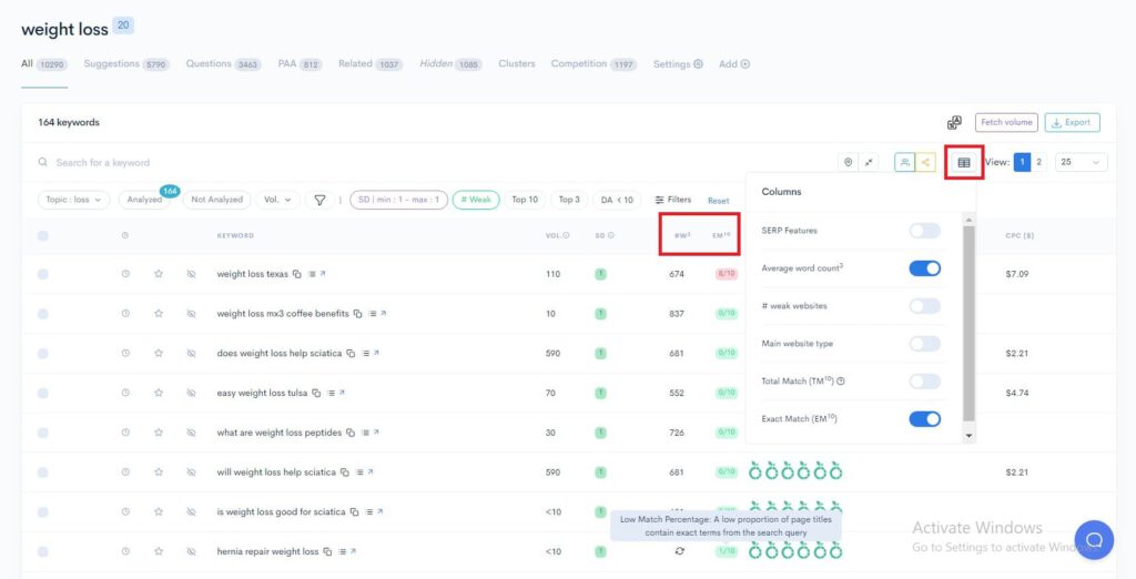 A screenshot of a Google Analytics dashboard displaying different niches and easy keywords for LowFruits analysis A screenshot of a Google Analytics dashboard displaying different niches and easy keywords for "LowFruits" analysis.
