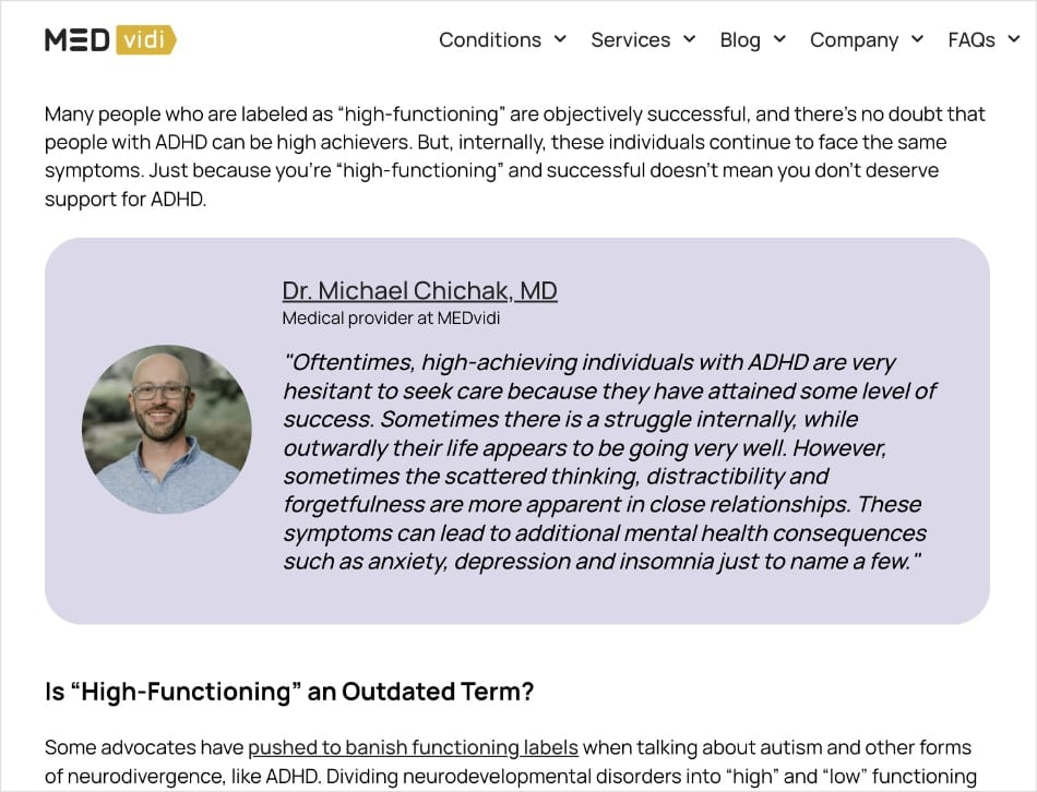 Example of an Industry Expert Opinion Health article shows an industry expert's quote.