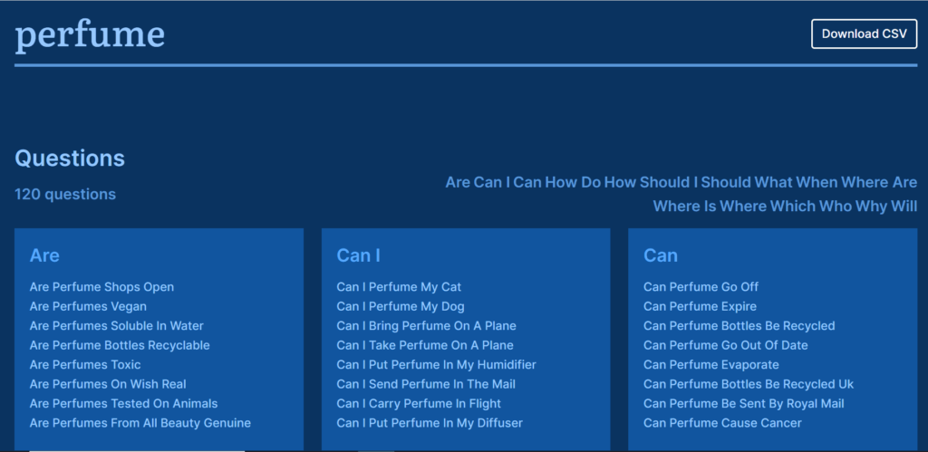 A screenshot of the perfume quiz A screenshot of the perfume quiz.