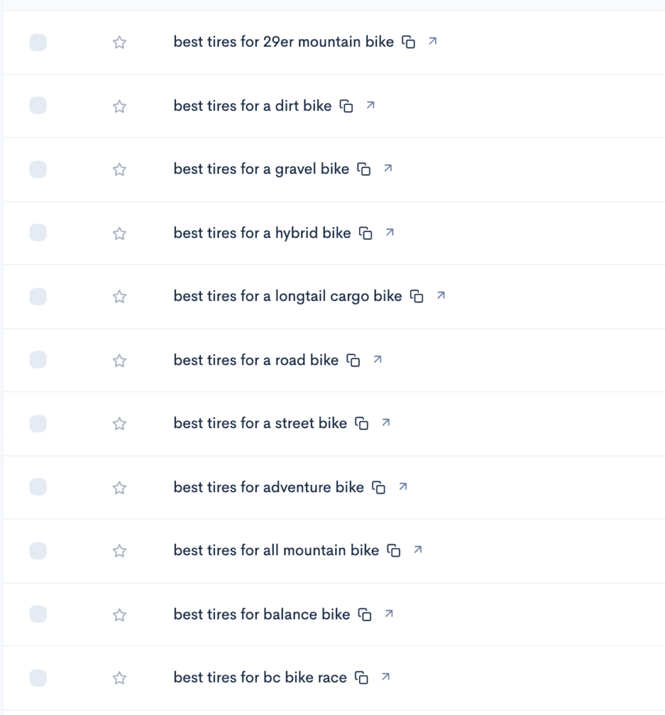 A screenshot of a page showing different types of bikes A screenshot of a page showing different types of bikes.