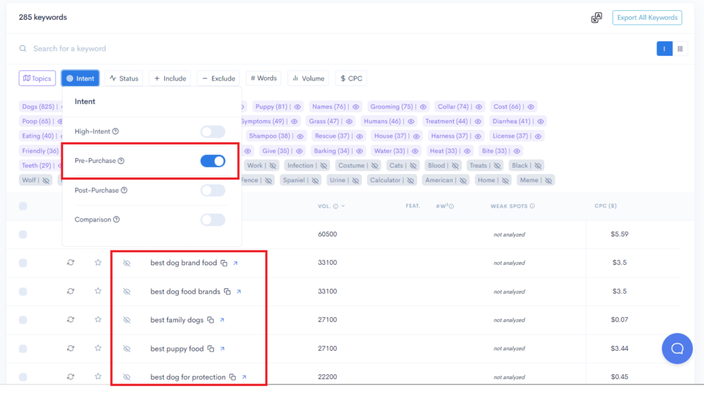 A screenshot of a page highlighting different options in the Pets & Travel niche.