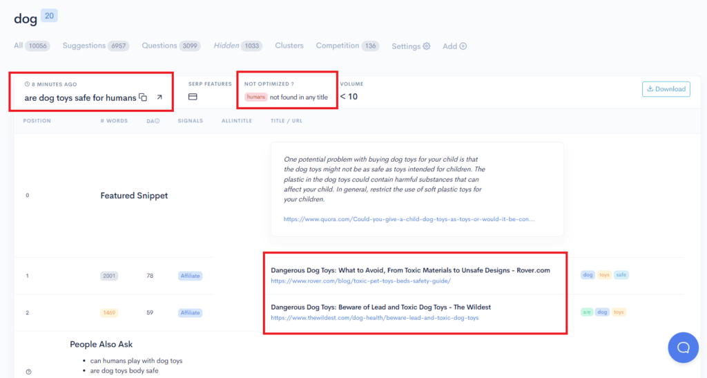 A screenshot of a page showing a list of tasks in the Pets & Travel niche.