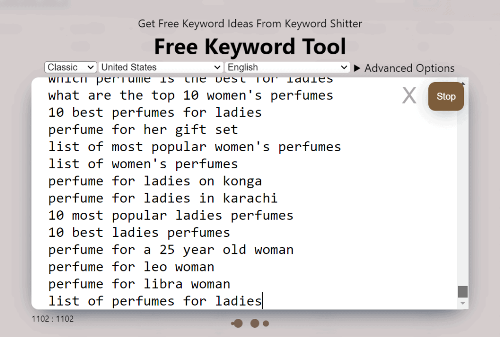 A screenshot of the free keyword tool A screenshot of the free keyword tool.