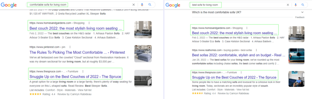Google search results for a furniture store Google search results for a furniture store.