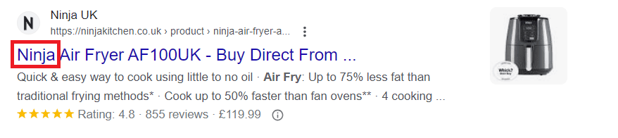 A google ad for a single fryer, optimized for keyword search intent.