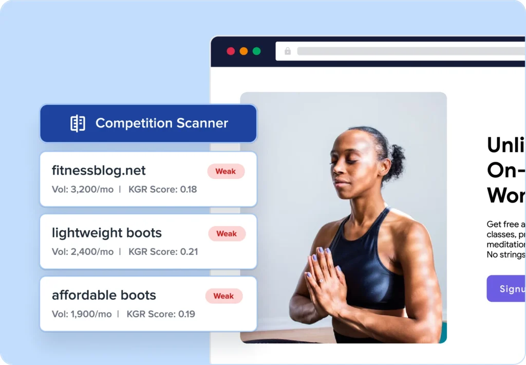 Competition Scanner Find weak competitors in SERPs with the competition scanner.